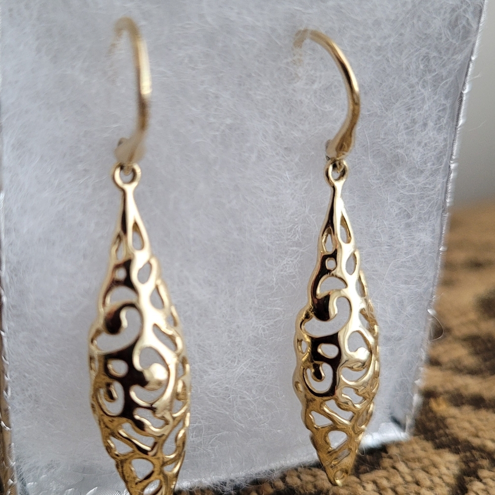 State 14k Yellow Gold Open Filagree heavy Dangle Earrings MSR